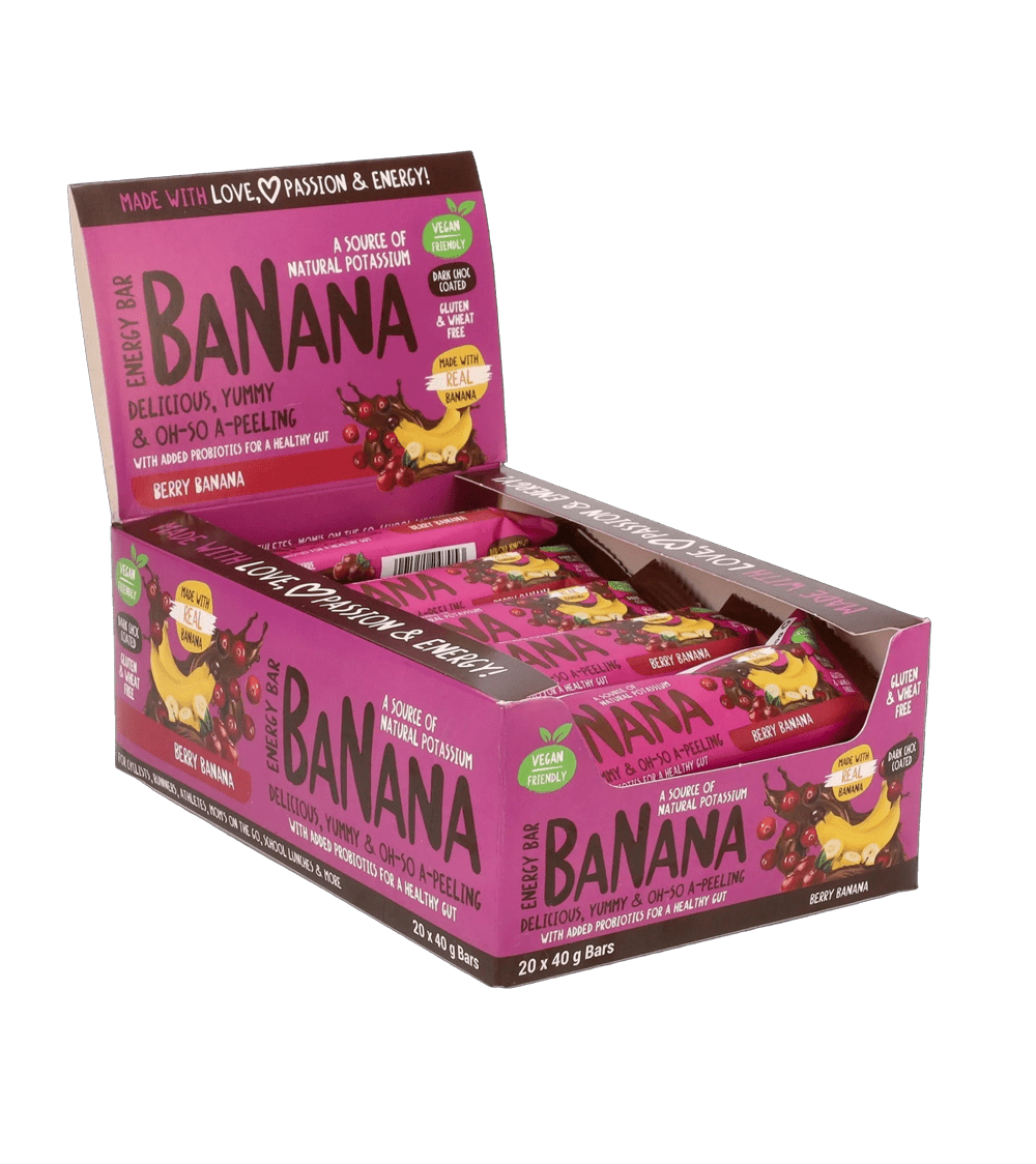 Banana Energy Bars - Berry Flavour (20 x 40g Bars) - Pink Dahlia