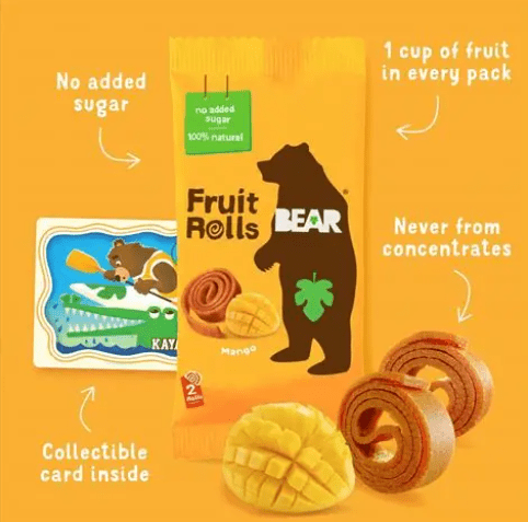 Bear Fruit Rolls - Mango (box of 18 x 20g packets) - Pink Dahlia