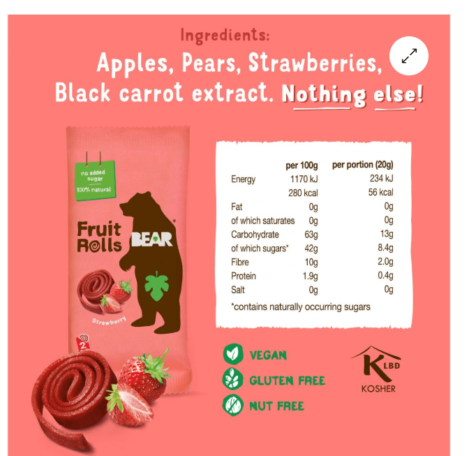 Bear Fruit Rolls - Strawberry (pack of 18) - Pink Dahlia