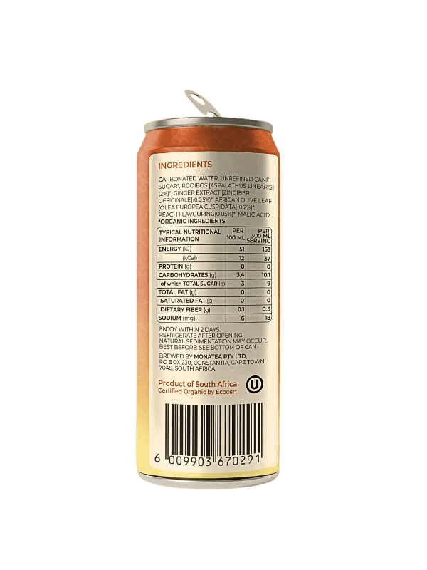 Monatea - Ginger Peach & African Olive Leaf (Lightly Sweetened) 4 x 300ml (case) - Pink Dahlia